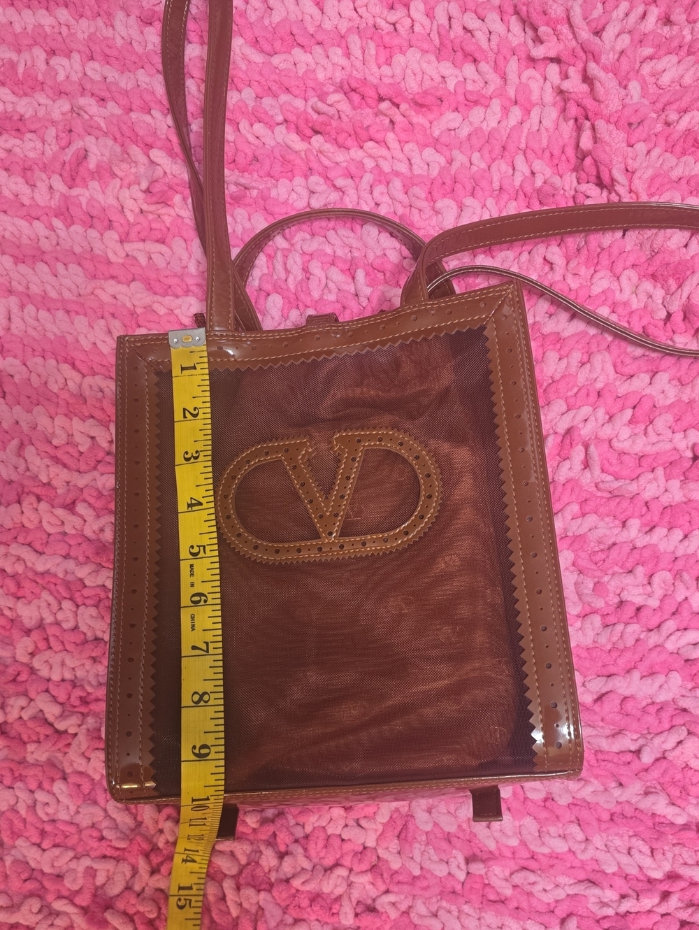 Valentino Garavani Brown Leather & Mesh Top Handle Backpack - Picture 14 of 16